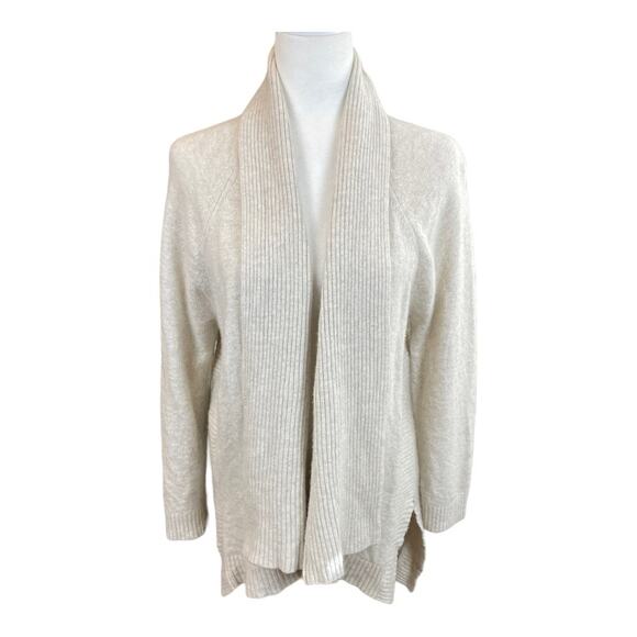 J Jill Pure Jill Cardigan Medium Wool Lagenlook Minimalist Neutral Open Ribbed - Picture 2 of 10